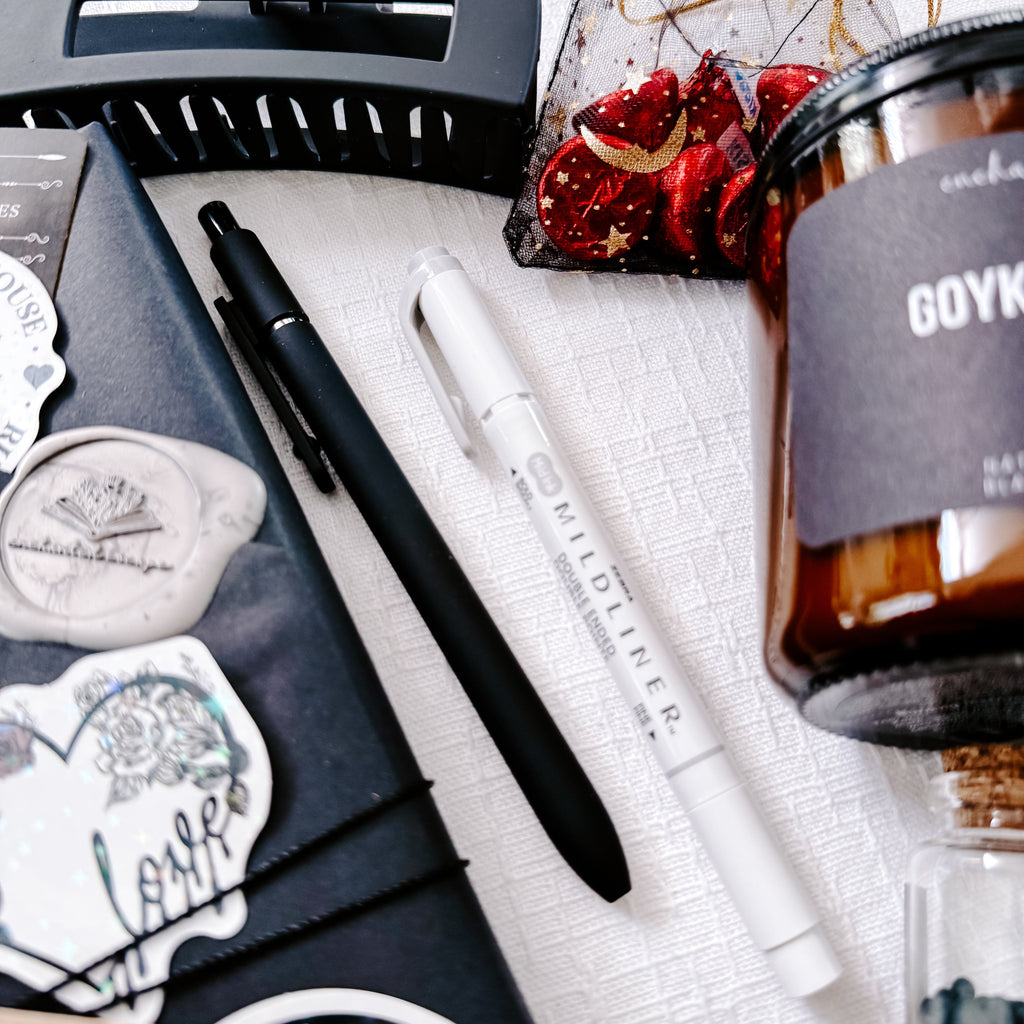 Dark Romance Book Bundle with bookish candle, stickers, claw clip, and reading accessories by Enchanted Escape Reading